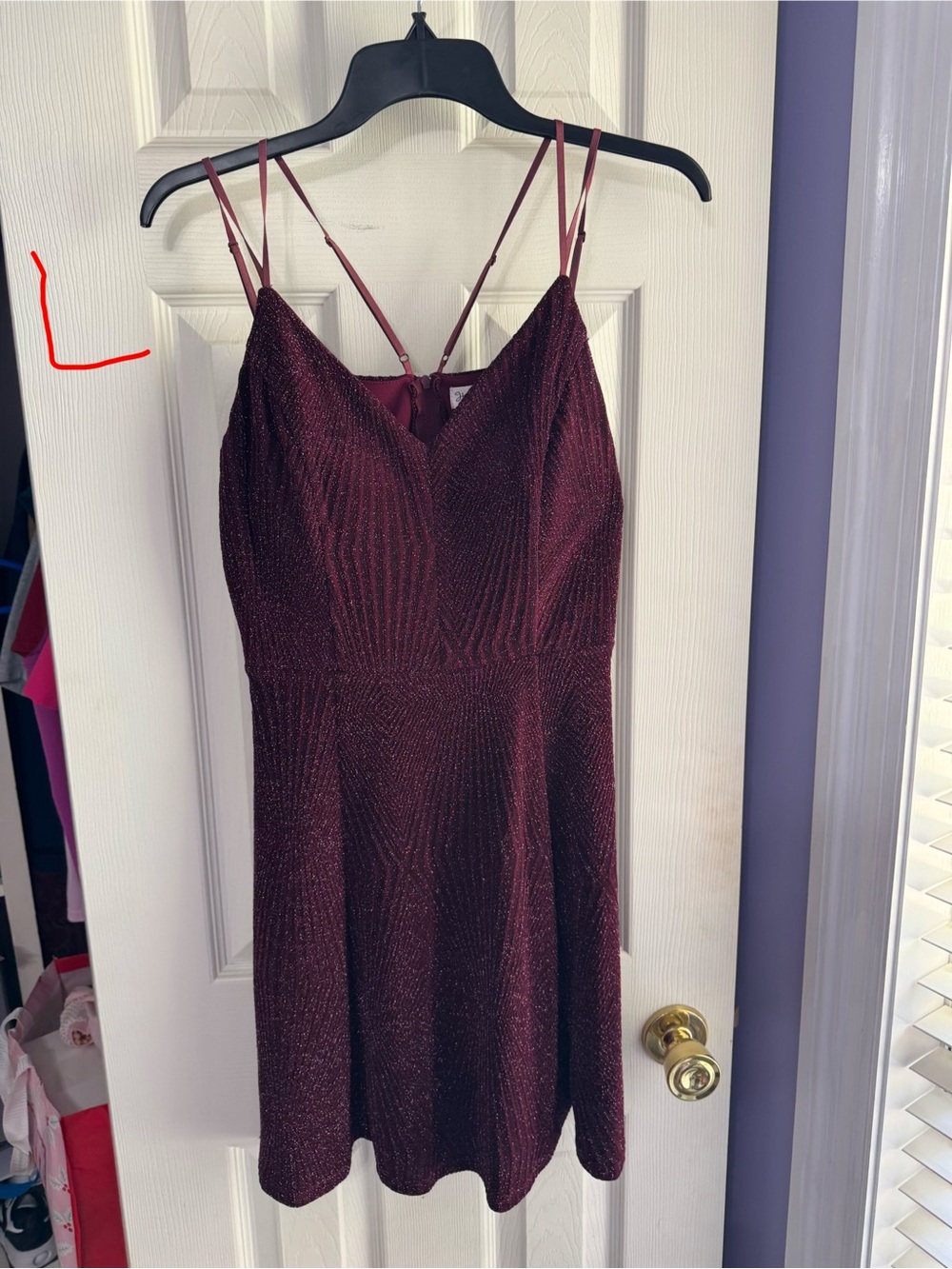 Honey and Rosie Burgundy Sparkle Strappy Mini Dress